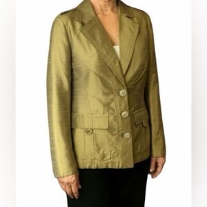 Chico’s 100% Silk Minimalist Jacket Metallic Gold  Size 1 Medium Buttons Pockets